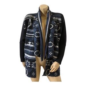 Dolan Left Coast Cardigan Sweater Womens XS Black Blue Aztec Open Front Knit